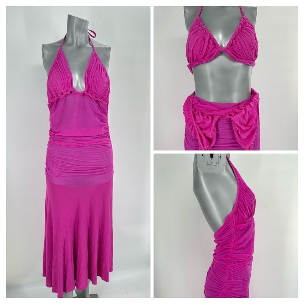 LA PERLA Pink Halter Cover Up Dress & Bikini Top Sz 48 US 12